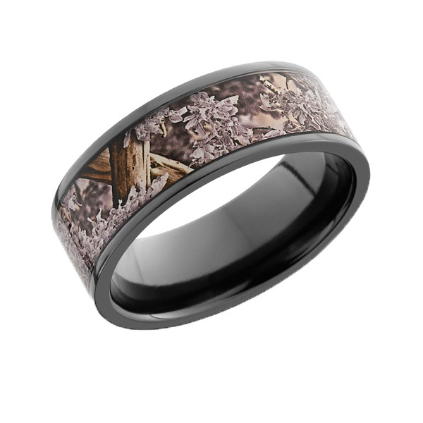 Black Zirconium Snow Camo Ring with Flat Edge