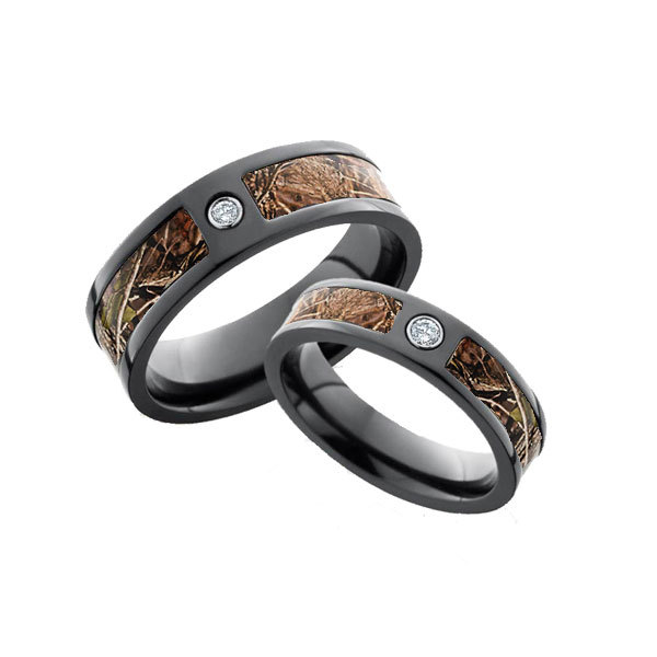 Diamond Black Camo Wedding Ring His and Hers Set