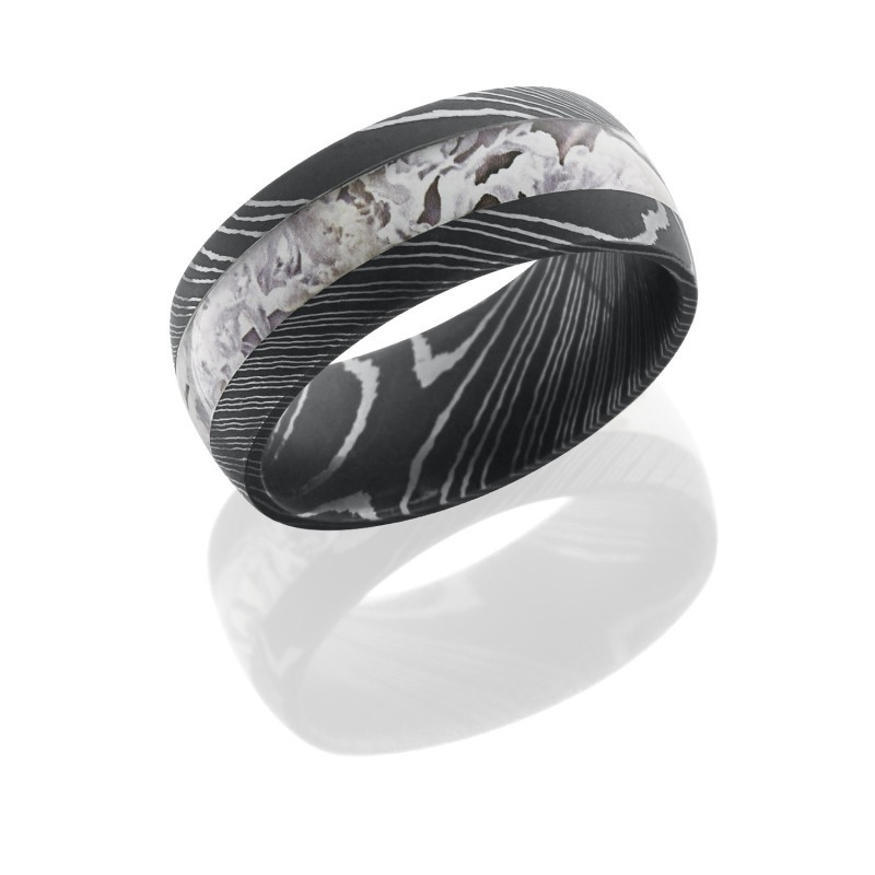 Damascus Steel King's Snow Camo Ring