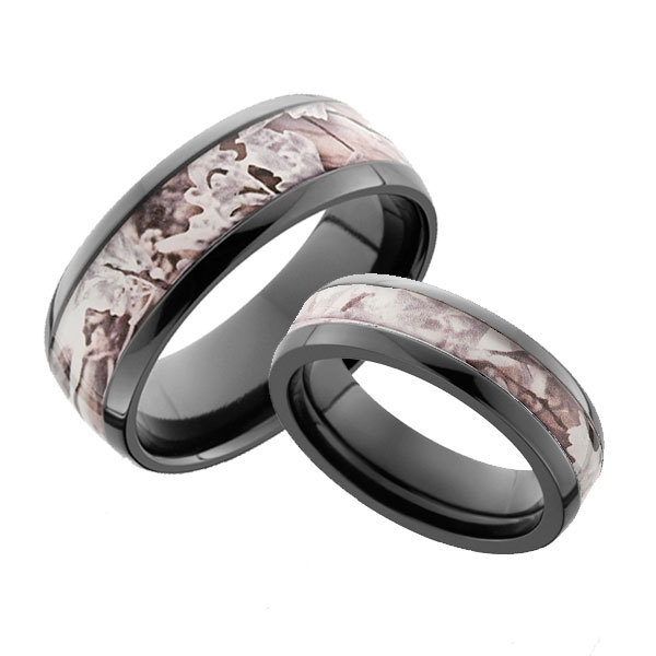 His & Hers Black Zirconium Snow Camo Ring